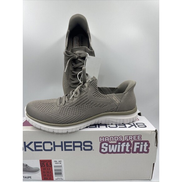 New Skechers Women's Taupe Virtue Swift Fit Sneaker Hands Free Memory Foam 6.5 - Picture 1 of 16